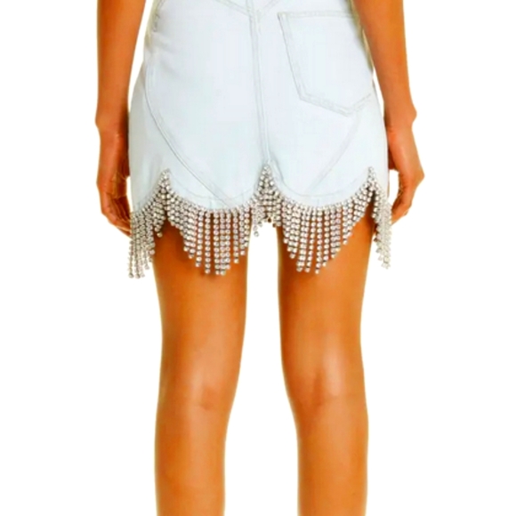 Crystal-encrusted fringe trim denim